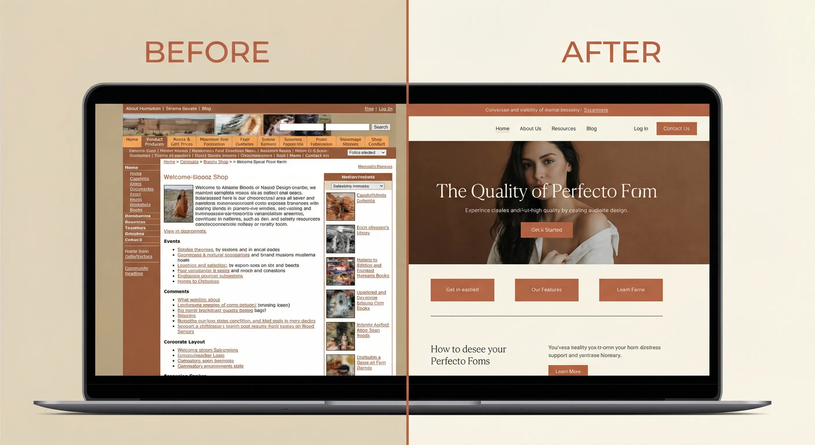 Before and after website comparison
